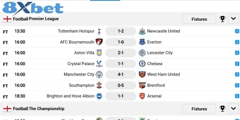 8xbet Live Score Cập Nhật Tức Thì Mọi Diễn Biến Trận Đấu 2 Khám phá tính năng nổi bật của Live Score tại đây
